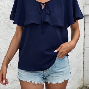 SHEIN Dark Blue Tie-Front Blouse